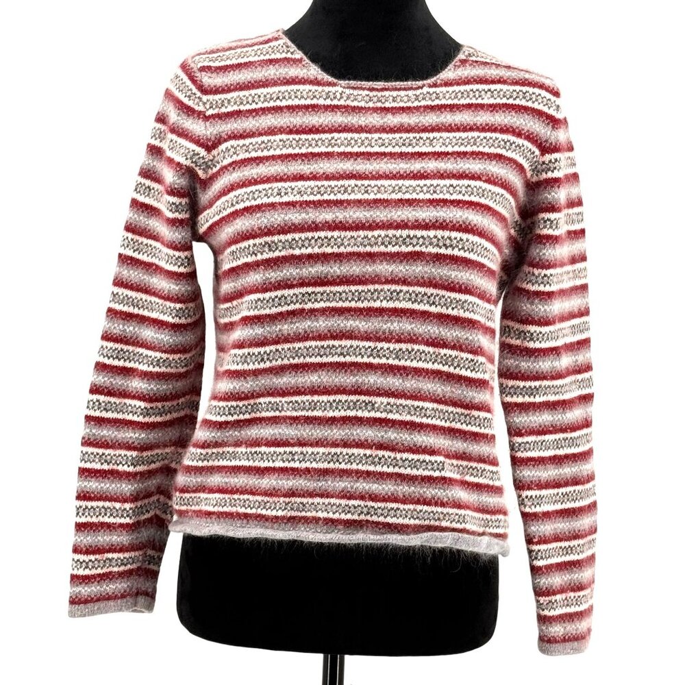 Vintage Womens Fair Isle Cabin Sweater Size M Silk Angora SOFT Crew Neck Granola - Picture 1 of 6
